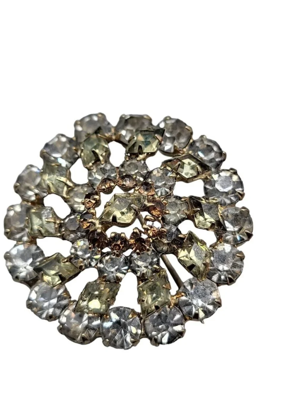 MCM Layered Cluster Brooch Round Crystal Navette Rhinestone Pin Unsigned Vintage